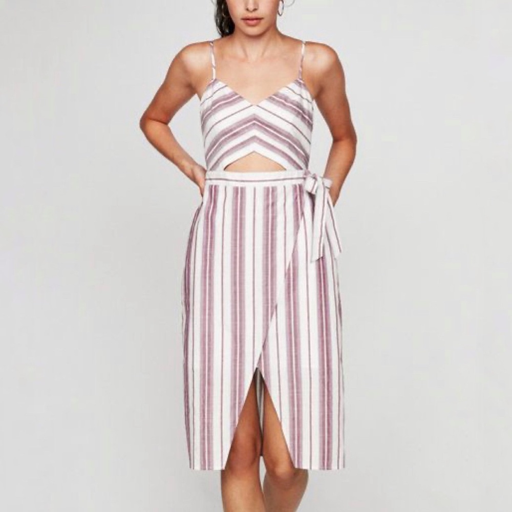 Express Cotton Striped Cut Out Faux Wrap Dress 2